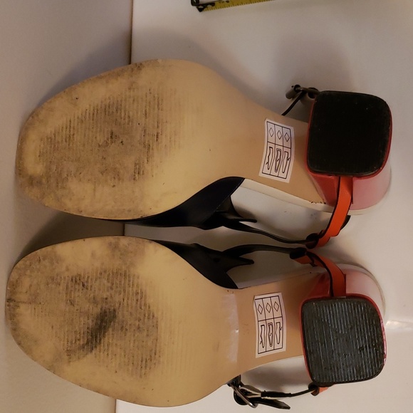 Disco Diva! Navy faux Leather & Orange heels 6.5 EUC - Picture 11 of 13